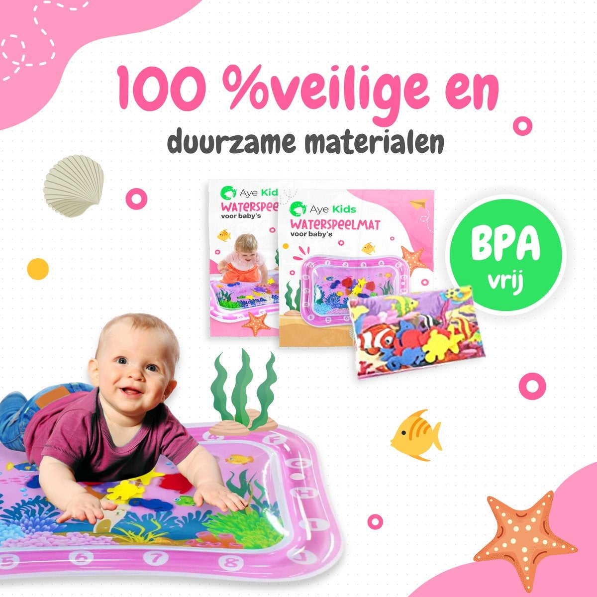 AyeKids Wasser Spielmatte - Wasser Matte - Spielmatte - Aufblasbar - Wasser Matte Baby - Rosa
