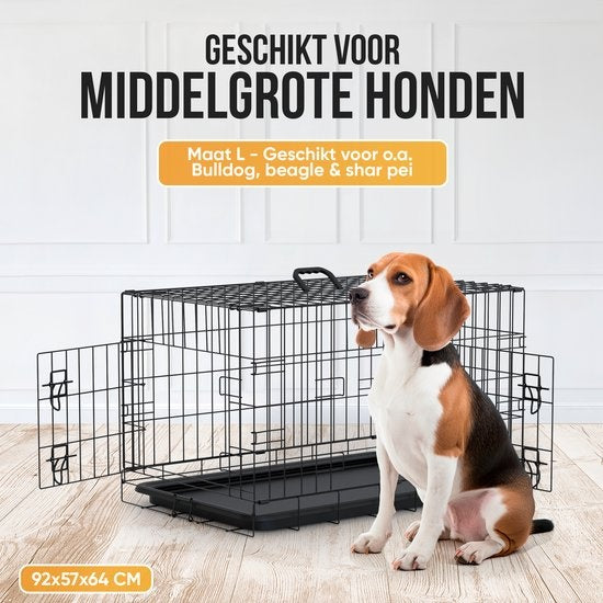 Avalo Hondenbench L - Bench Voor Honden - Opvouwbare Kooi - 2 Deuren - 92x57x64 CM