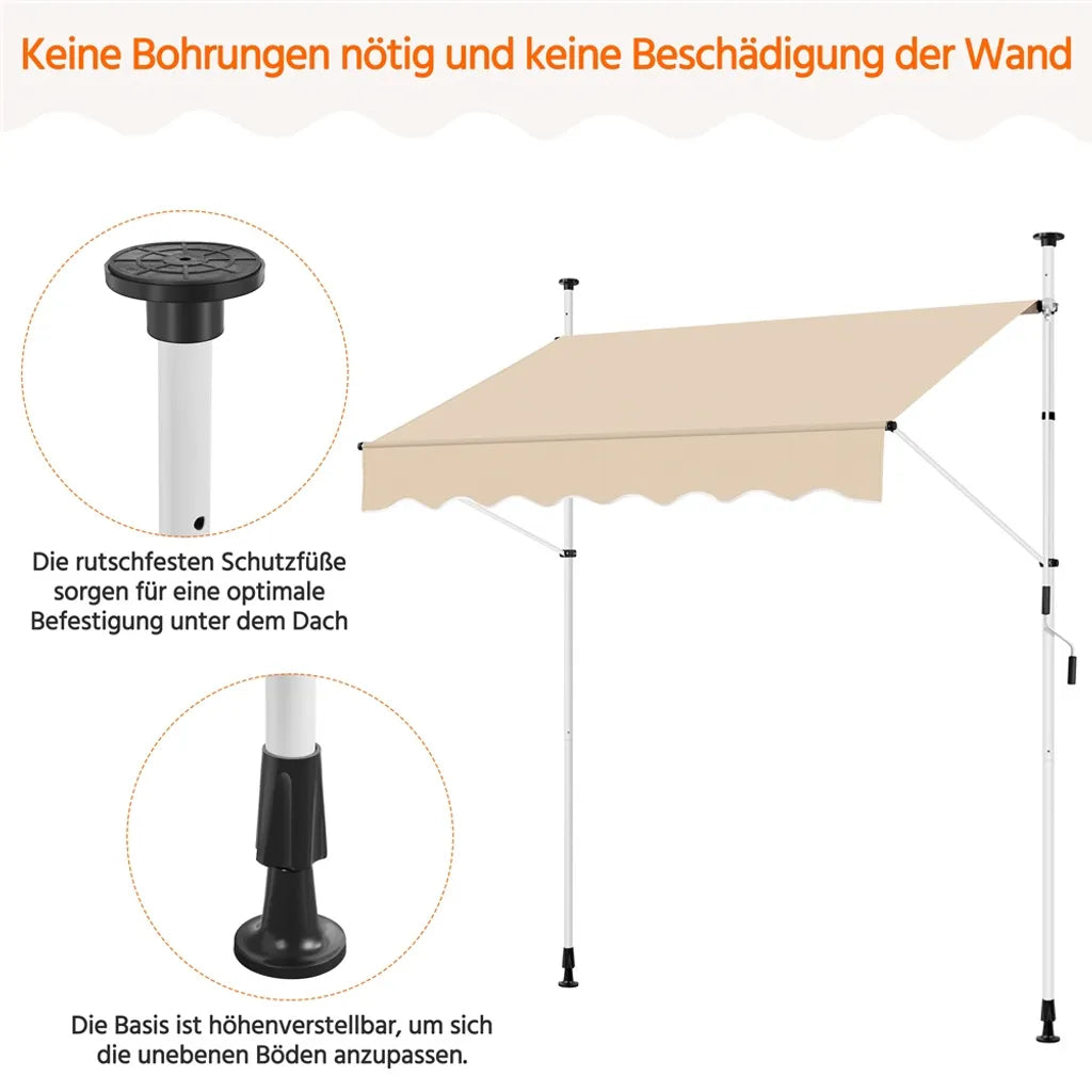 Yaheetech Balkon-Sonnenschirm 200 × 180 cm - Beige - Klemm-Sonnenschirm ohne Bohren mit Handkurbel und verstellbarer Höhe 210-300 cm