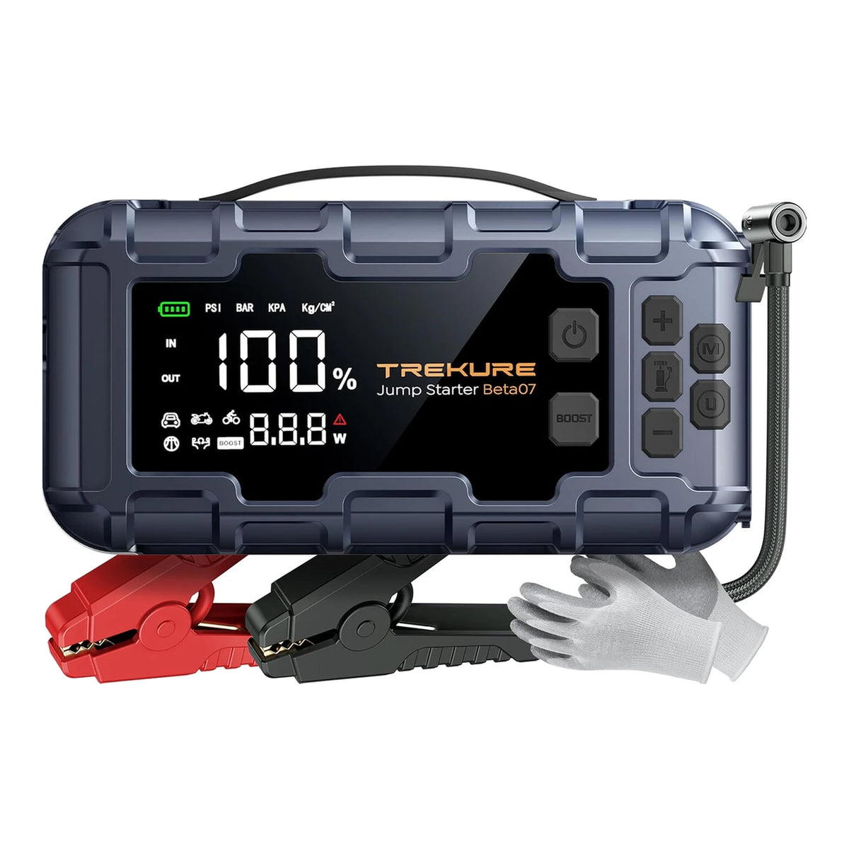 TREKURE Beta07 Starthilfe 6000 A – 12 V – mit Luftkompressor 160 PSI, 45 W PD
