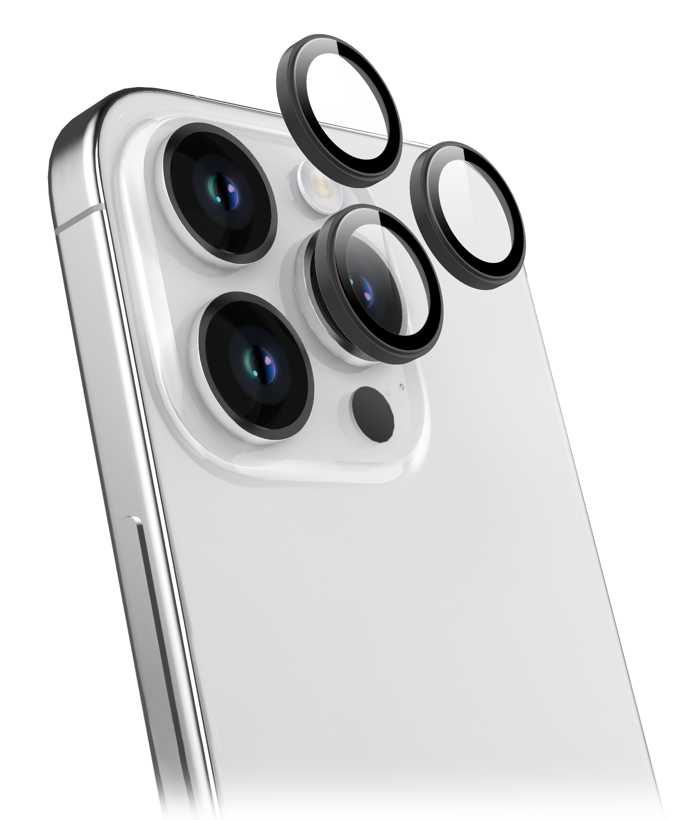BeHello - Schutz für das Kameraobjektiv - Geeignet für iPhone 15 Pro und 15 Pro Max und 14 Pro und 14 Pro Max - Mit individuellem Objektivschutz und Aluminiumrahmen - Für Apple iPhone - Schwarzes Aluminium und transparentes Glas