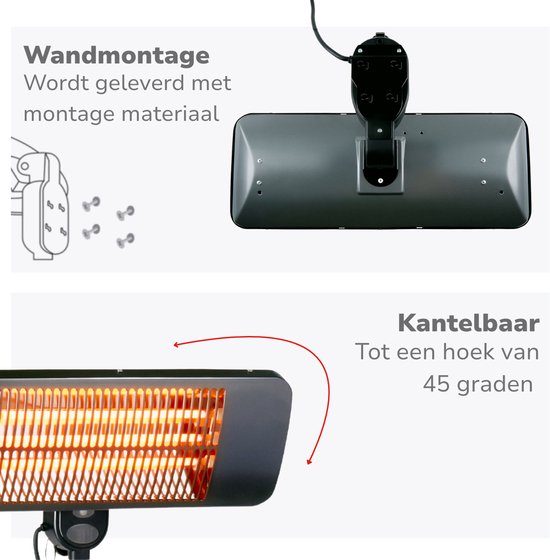alpina Infrarot-Hängheizung – Terrassenheizung 2000 W, 3 Heizstufen – Spritzwassergeschützte Terrassenheizung IP34 mit Infrarot-Panel – Terrassenheizung