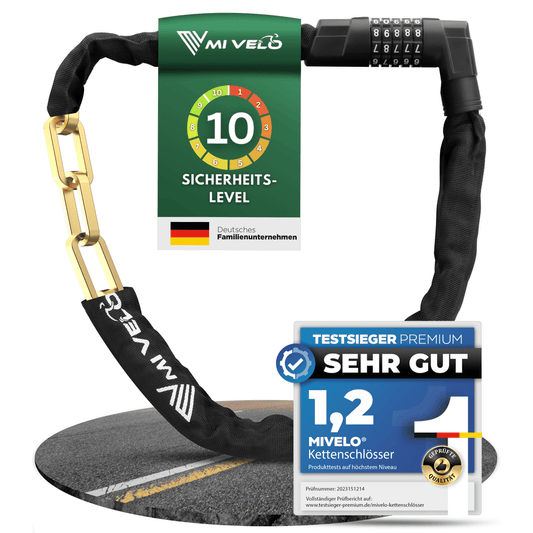 MIVELO - Robustes Fahrrad-Kettenschloss mit Zahlencode – 100 cm lang – Carbonstahl – 20 x 6 cm – Schwarz