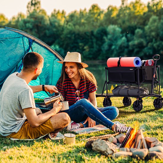 LifeGoods Double Wagon - Faltbarer Wagen - 200KG - 400L - faltbar - mit Schutzhülle - Schwarz