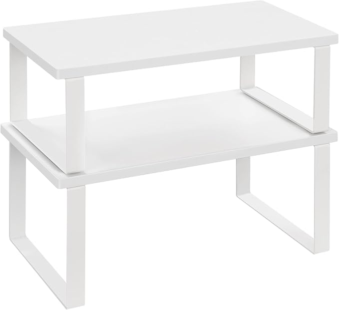 WOLTU Scaffalature Gewürzregal Set 2 Stück - stapelbarer Küchenregal-Organizer - weißes MDF und Metall