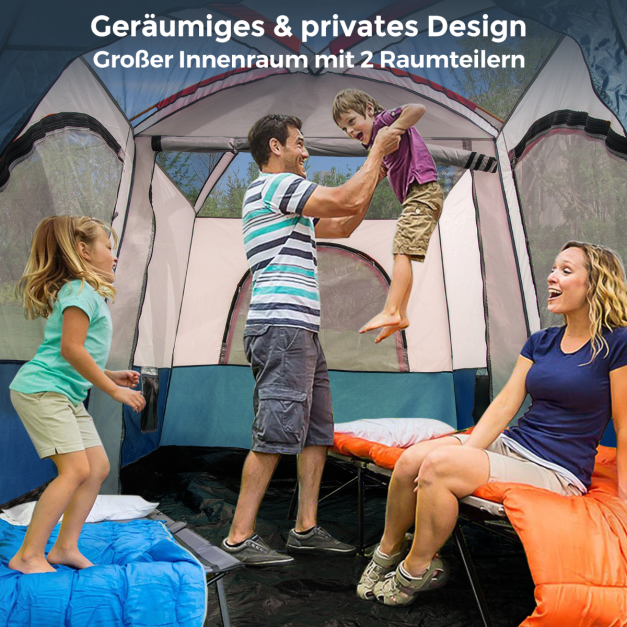 Coast 6-Personen-Campingzelt mit 2 Schlafbereichen und Trennwand – Familienzelt mit Regenschutz und Vordach – Blau