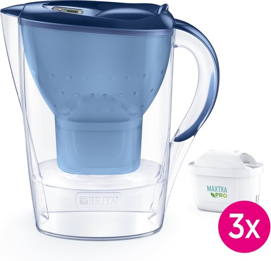 BRITA Wasserfilterkanne Marella Cool – 2,4 l – Blau – inkl. 3 MAXTRA PRO Pure Performance Wasserfilterkartuschen – Vorteilspackung