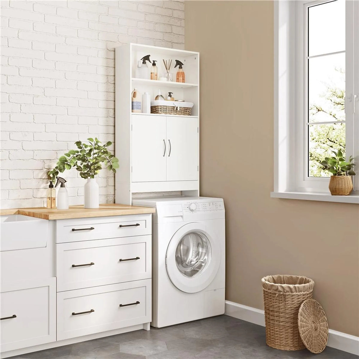 Yaheetech Toilettenschrank und Waschmaschinenschrank – 195 cm hoch – 72 x 20 cm – Weiß
