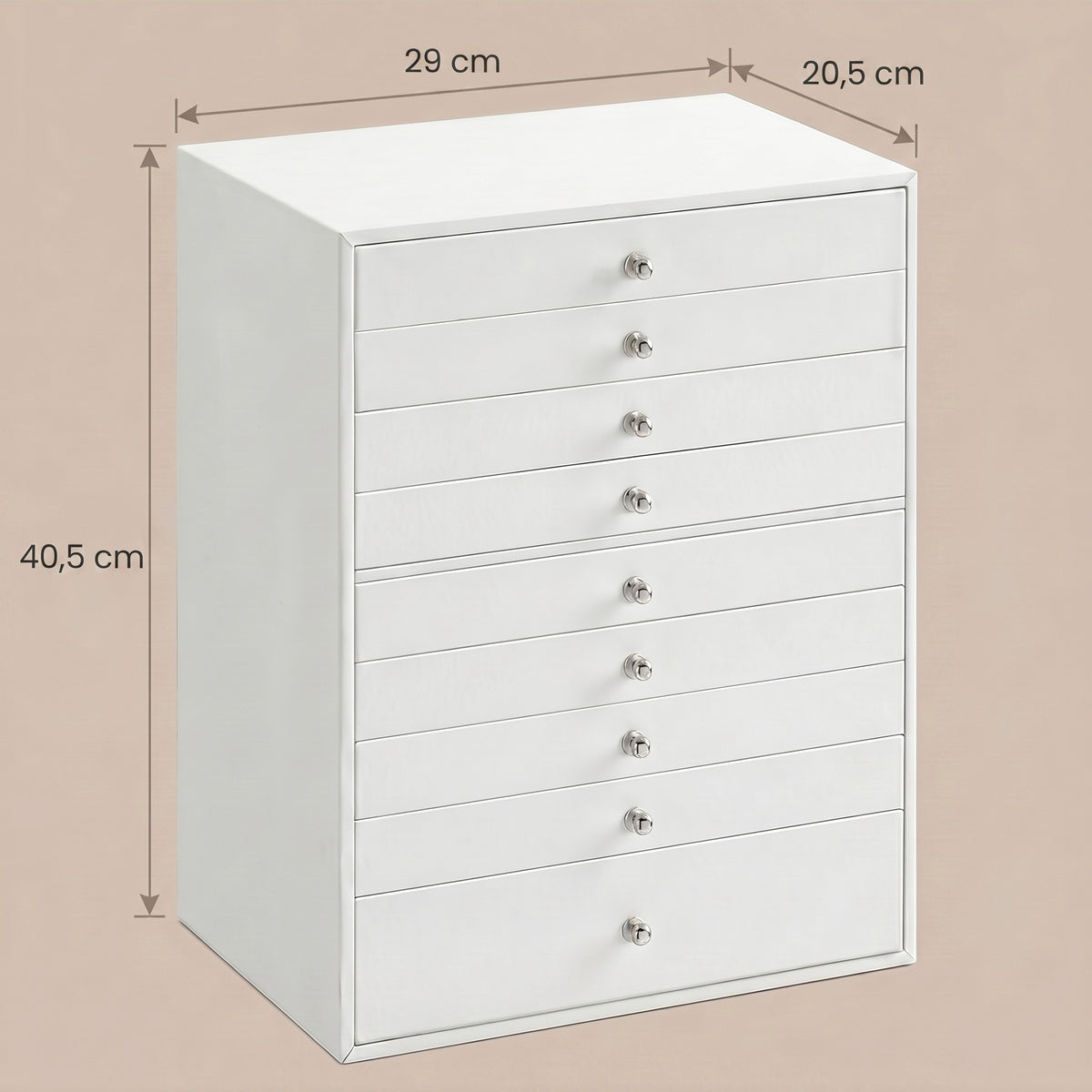 JOYFURNOS Schmuckorganizer mit Schubladen, große Aufbewahrungsbox, moderne Geschenkidee für das Schlafzimmer, 10 Ebenen, weiß