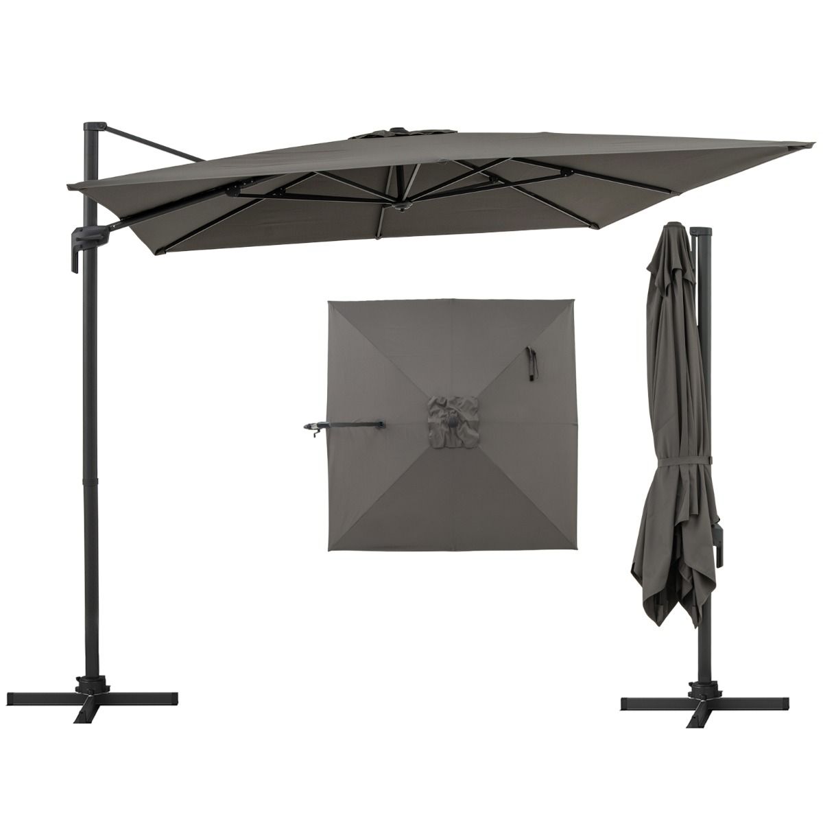 Coast Quadratischer Sonnenschirm – um 360° drehbar – Neigung verstellbar – grau 300 x 300 cm