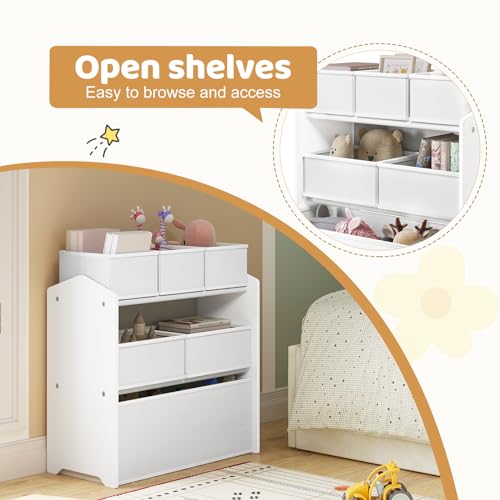 Lestarain Kinderregal mit 9 Aufbewahrungsboxen - Spielzeugschrank für das Kinderzimmer - Weiß - 63 x 60 x 30 cm