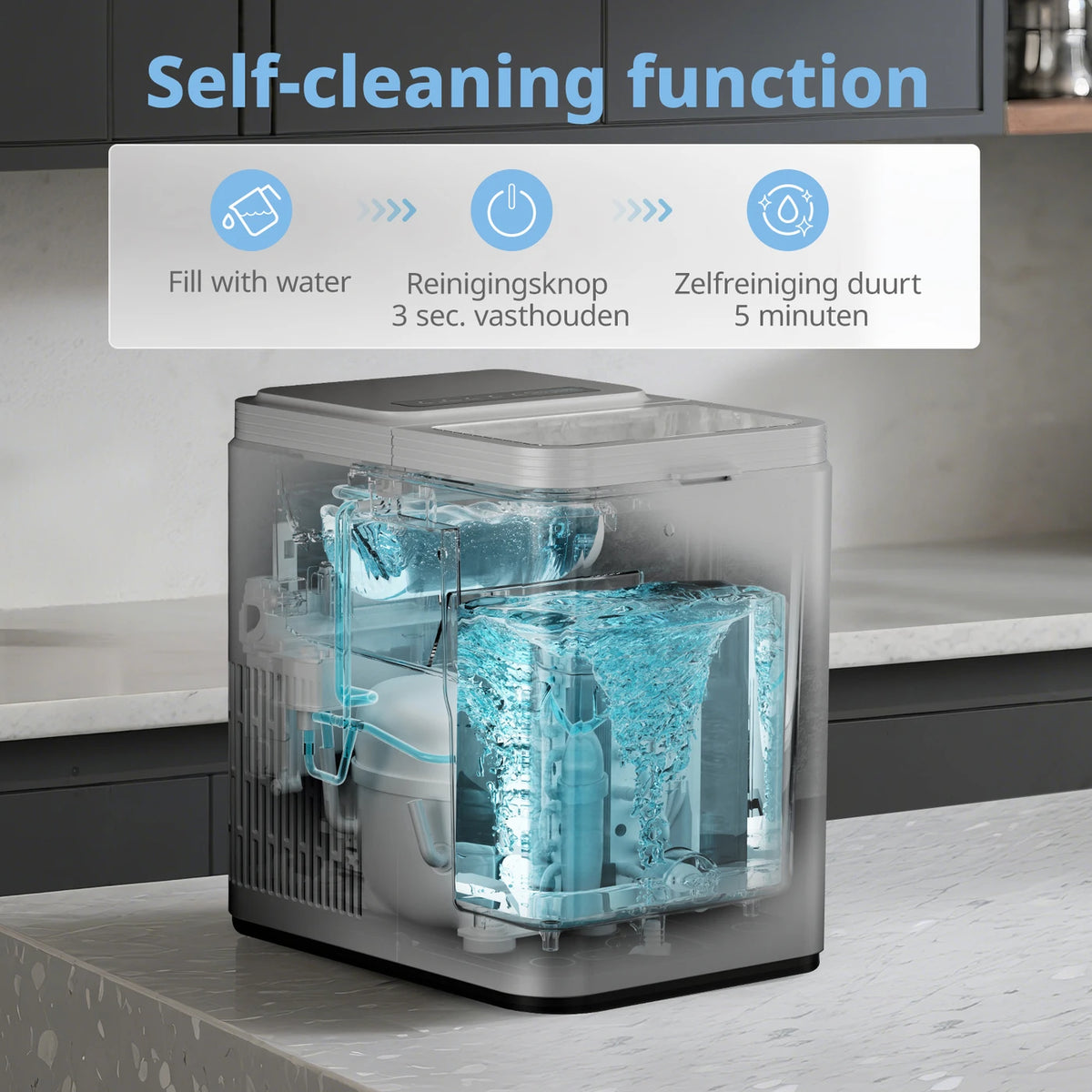 Comfee' Eiswürfelmaschine Grau – 12 kg/24 Std. – Eis in 6 Minuten – Selbstreinigend