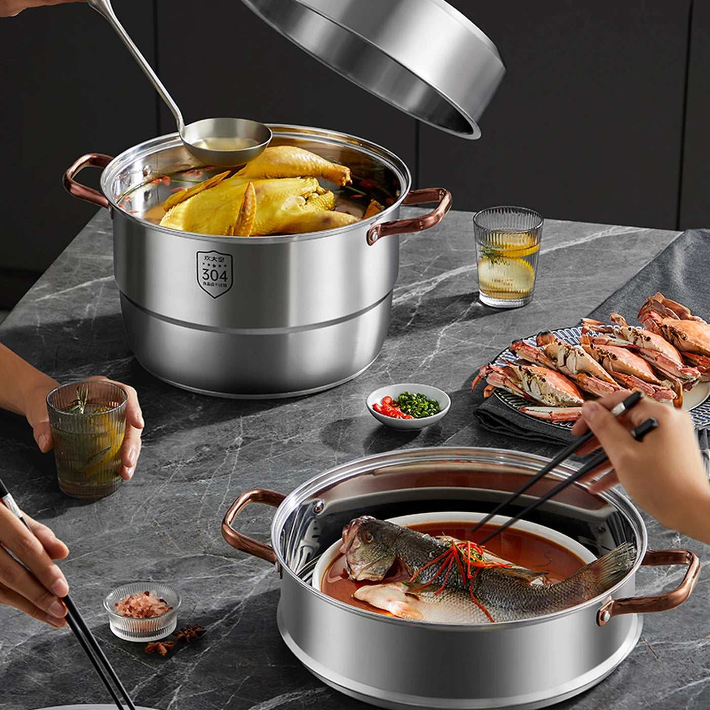 Cooker King Dampfkochtopf, 3-lagig – 26 cm – Edelstahl 304 – hitzebeständig