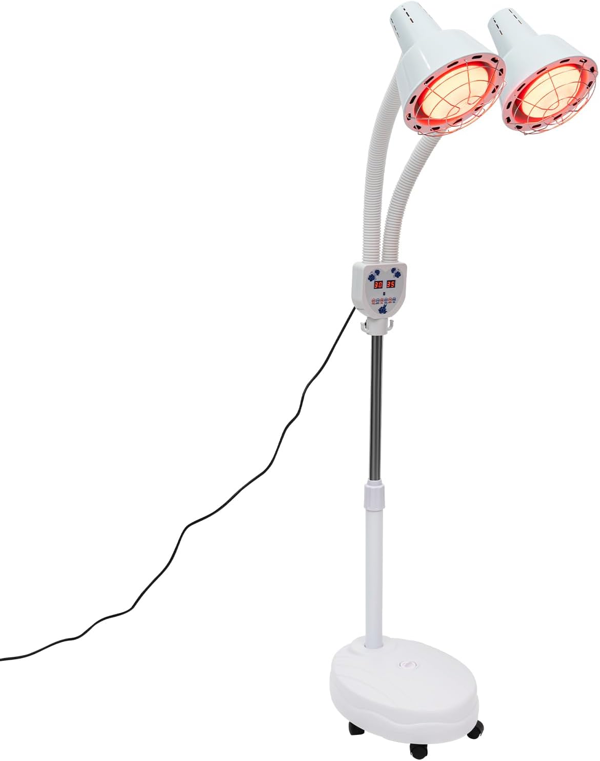 Xigner Doppel-Infrarot-Wärmelampe 275 W – Verstellbarer Ständer 128–158 cm – Um 360° drehbarer Doppelkopf – Rote Wärmelampe zur Muskelentspannung und Durchblutungsförderung