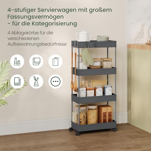 Stilvoller Servierwagen mit 4 Etagen und Rädern - Grau - 39 x 84 x 20,5 cm