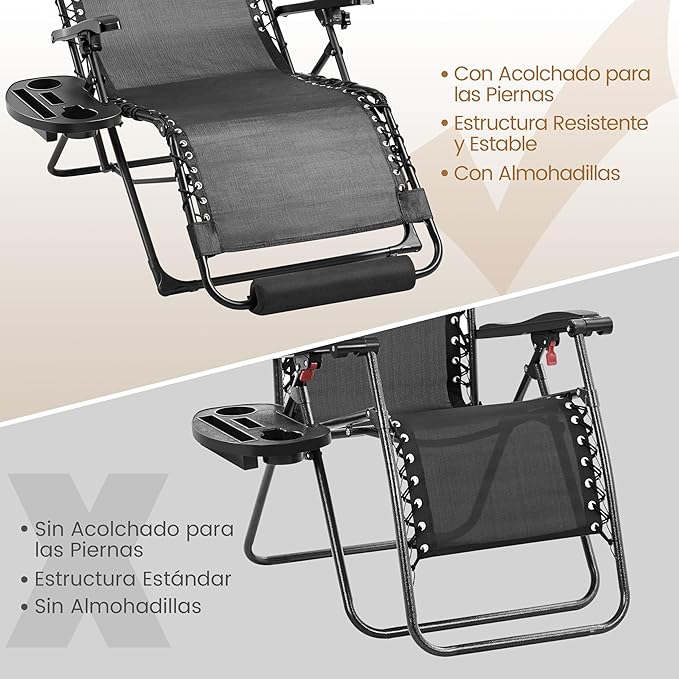 Yaheetech Zero Gravity Liegestuhl, zusammenklappbar – Schwarz – Relaxsessel mit Kissen, Fußstütze und Getränkehalter, bis 200 kg