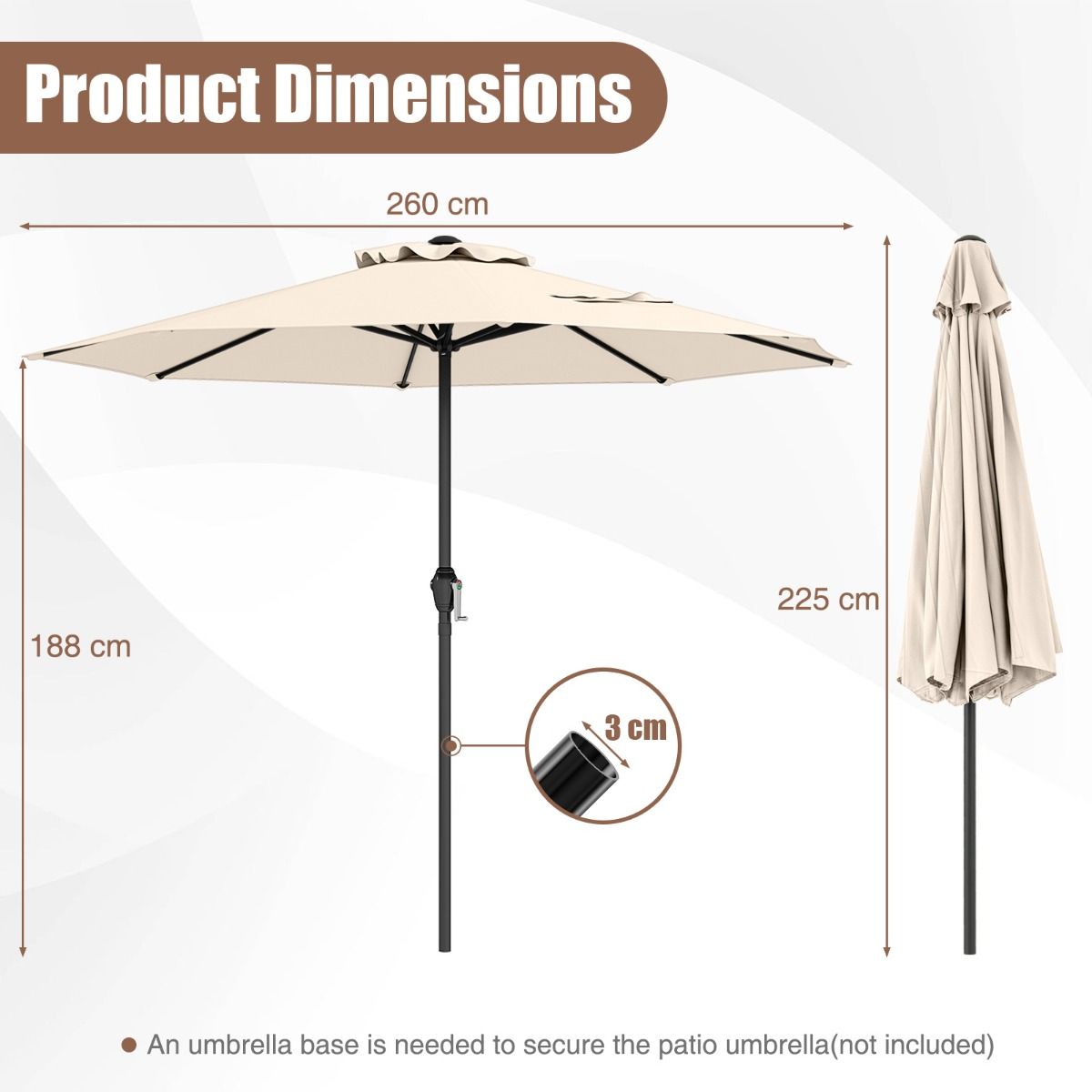 Coast Terrassenschirm – mit Schwenkmechanismus – belüftetes Design – 260 cm – beige