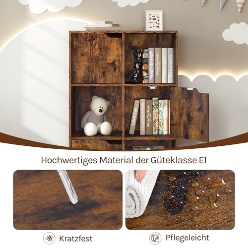 Woltu Bücherregal SK001vbn 6 Fächer mit Türen - Holzschrank Rustikales Braun - 59,7 x 29 x 91 cm
