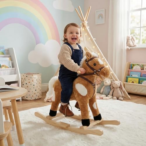 Woltu Schaukeltier für Babys mit Sound und Griffen - Plüsch und PP Baumwolle - 74 x 65 x 34 cm