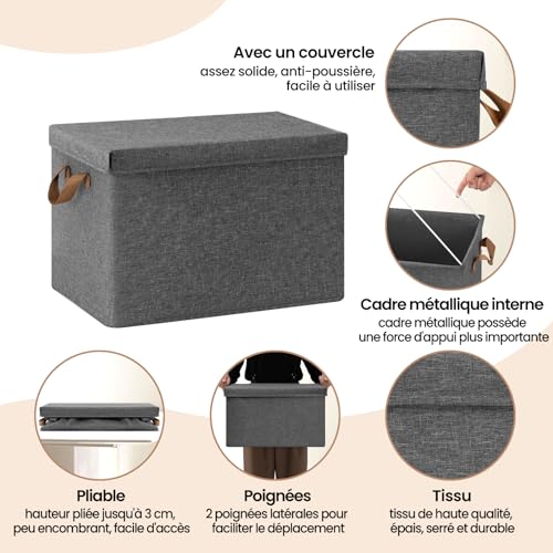 Woltu Faltbare Aufbewahrungsbox mit Deckel und Griffen, grau, 48 x 30 x 36 cm – 5er-Set