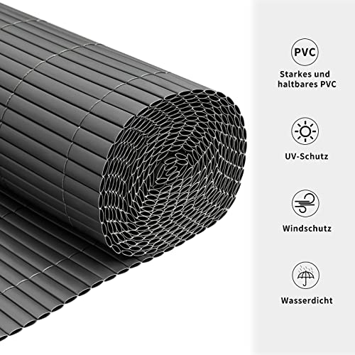Woltu PVC Sichtschutz 100 x 300 cm Grau - Wetterfester und UV-beständiger Garten Sichtschutz
