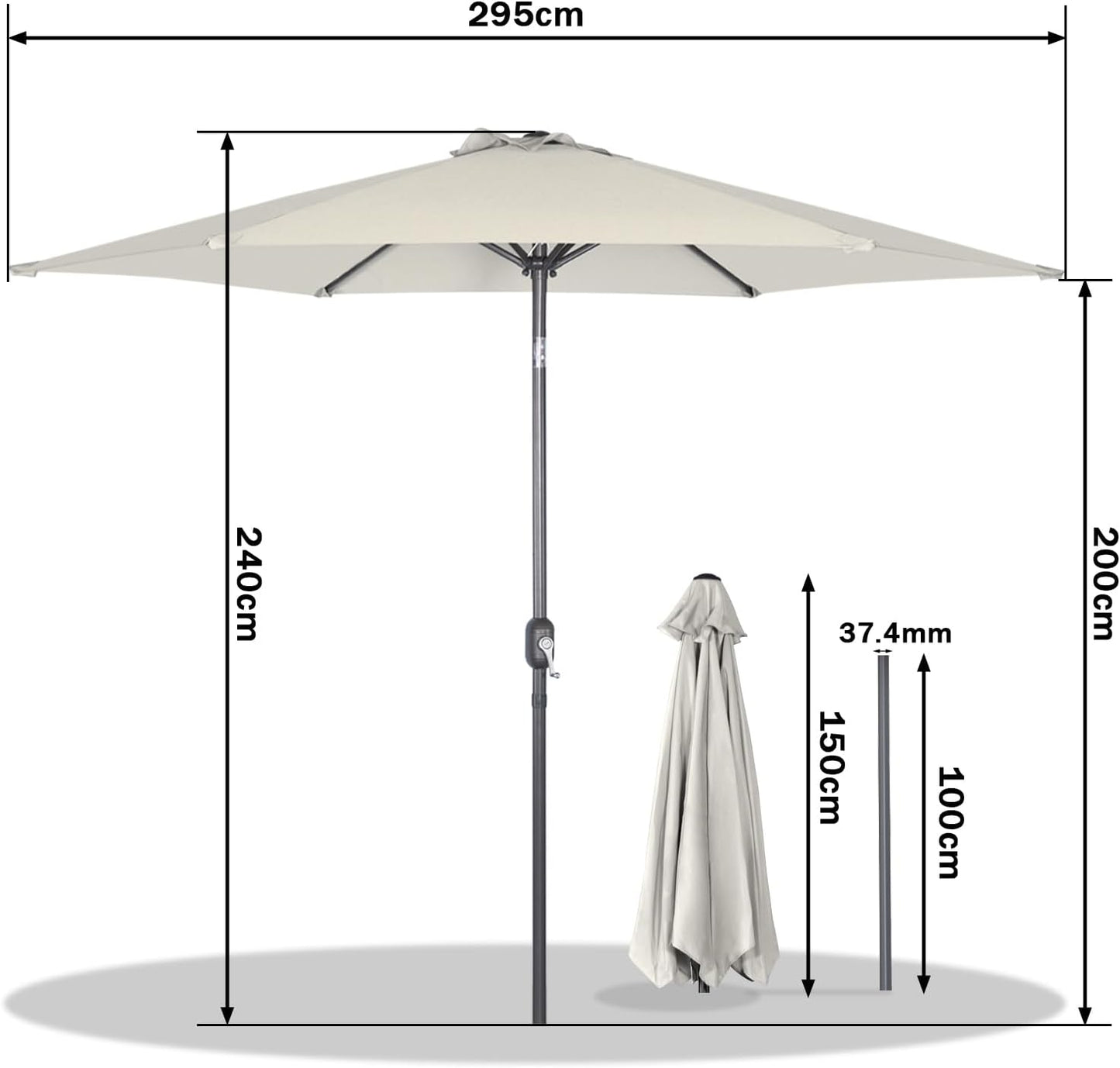 Angel Living Sonnenschirm - Ø300 cm - Kippbar - Creme