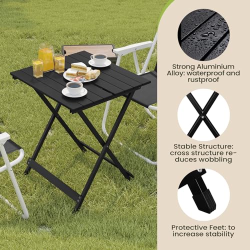 Woltu Faltbarer Campingtisch Aluminium Schwarz 50,5 x 47 x 59,5 cm