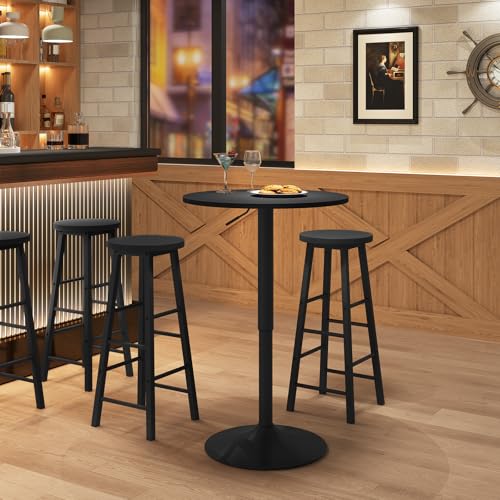 Woltu Runder verstellbarer Bartisch Schwarz MDF
