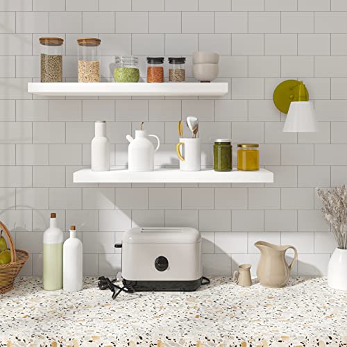 Woltu Wandregal-Set, 2er-Set – Weiße Hängeregale aus MDF – 50 x 23 x 3,8 cm