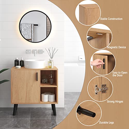 Eugad Badezimmerschrank unter Waschbecken mit Tür und 2 offenen Regalen schwarz 60 x 60,5 x 30 cm