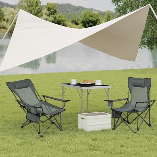 Woltu 2er Set faltbarer Campingstühle mit verstellbarer Rückenlehne und Becherhalter - Grau