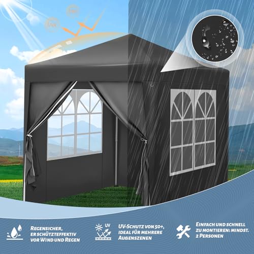 Woltu Faltpavillon 2 x 2 m mit 6 Seitenwänden - wasserabweisend, UV-Schutz 50+, höhenverstellbar, anthrazit
