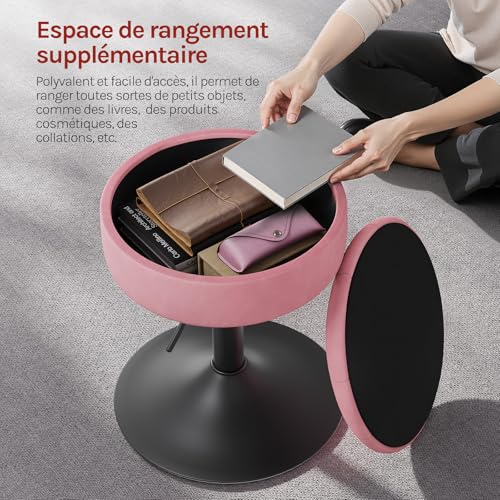 Woltu Make-up-Hocker mit Ablage - Verstellbarer Barhocker 50-66,5 cm - Runder Sitz - Samtrosa
