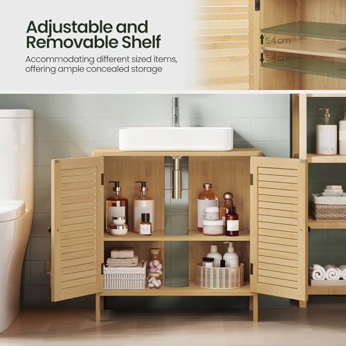 Eugad Badezimmerschrank Bambus mit 2 Türen - Stehender Wäscheschrank - Bambus/Natur - 60 x 30 x 60 cm