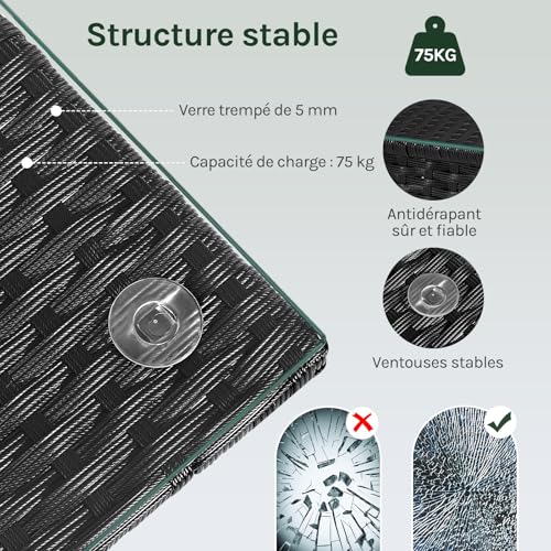 Woltu Gartentisch Rattanoptik Schwarz 50 x 50 x 45,5 cm