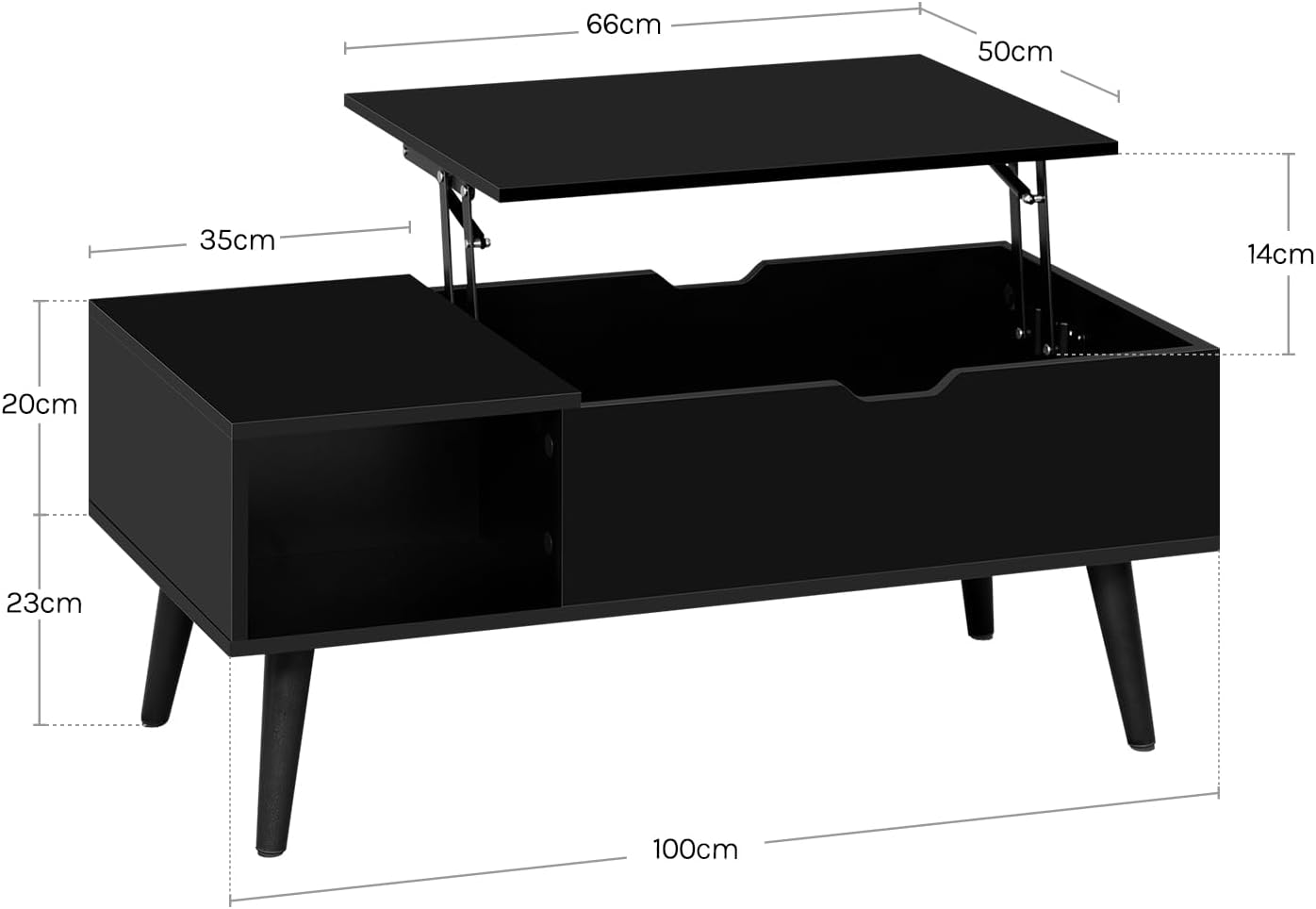 Woltu Couchtisch, höhenverstellbar – 100 x 57 x 50 cm – Schwarz