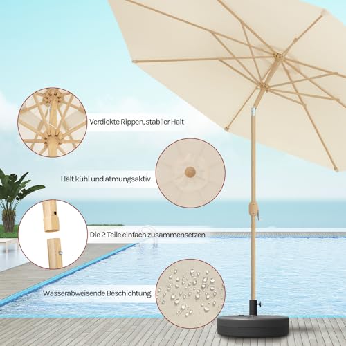 Woltu Sonnenschirm 300 cm Beige - UPF 50+ Sonnenschutz mit Kippfunktion und Verschluss mit Schlauch