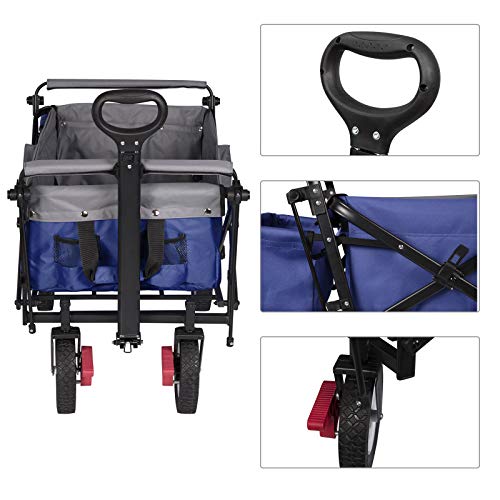 Woltu Transportwagen klappbar - Stabiler Stahlrahmen Blau - 80 kg Tragkraft, mit Bremse und abnehmbarer Sonnenblende - 4 Schwenkräder 100x50x90 cm