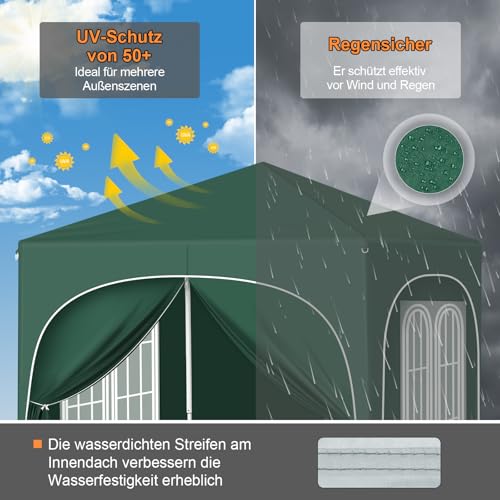 Woltu Faltpavillon 2 x 2 m mit 4 herausnehmbaren Wänden Grün