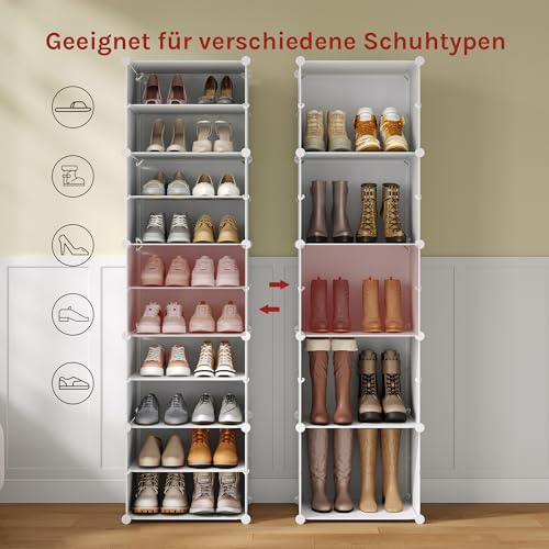 Woltu Schuhregal mit 10 Fächern Weiß - Schuhschrank für 40 Paar Schuhe mit Türen