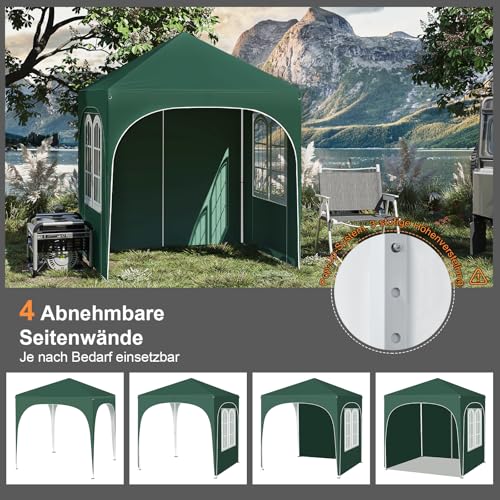 Woltu Faltpavillon 2 x 2 m mit 4 herausnehmbaren Wänden Grün