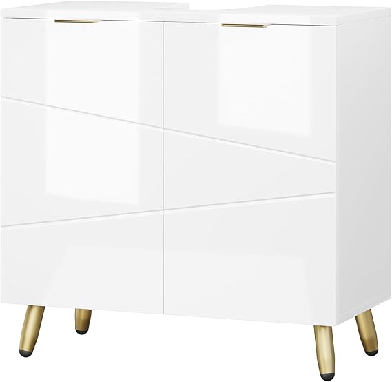EUGAD Waschtischunterschrank, Weiß, Hochglanz – 60 x 60 x 30 cm – 2 Türen