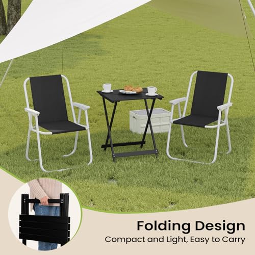 Woltu Faltbarer Campingtisch Aluminium Schwarz 50,5 x 47 x 59,5 cm