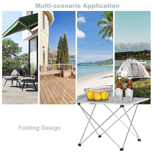 Woltu Picknick-Tisch Camping Tisch faltbar - Aluminium Silber - 56x46x40 cm