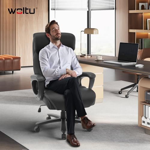 Woltu Ergonomischer Bürostuhl mit Kopfstütze und verstellbarer Höhe - Schwarz
