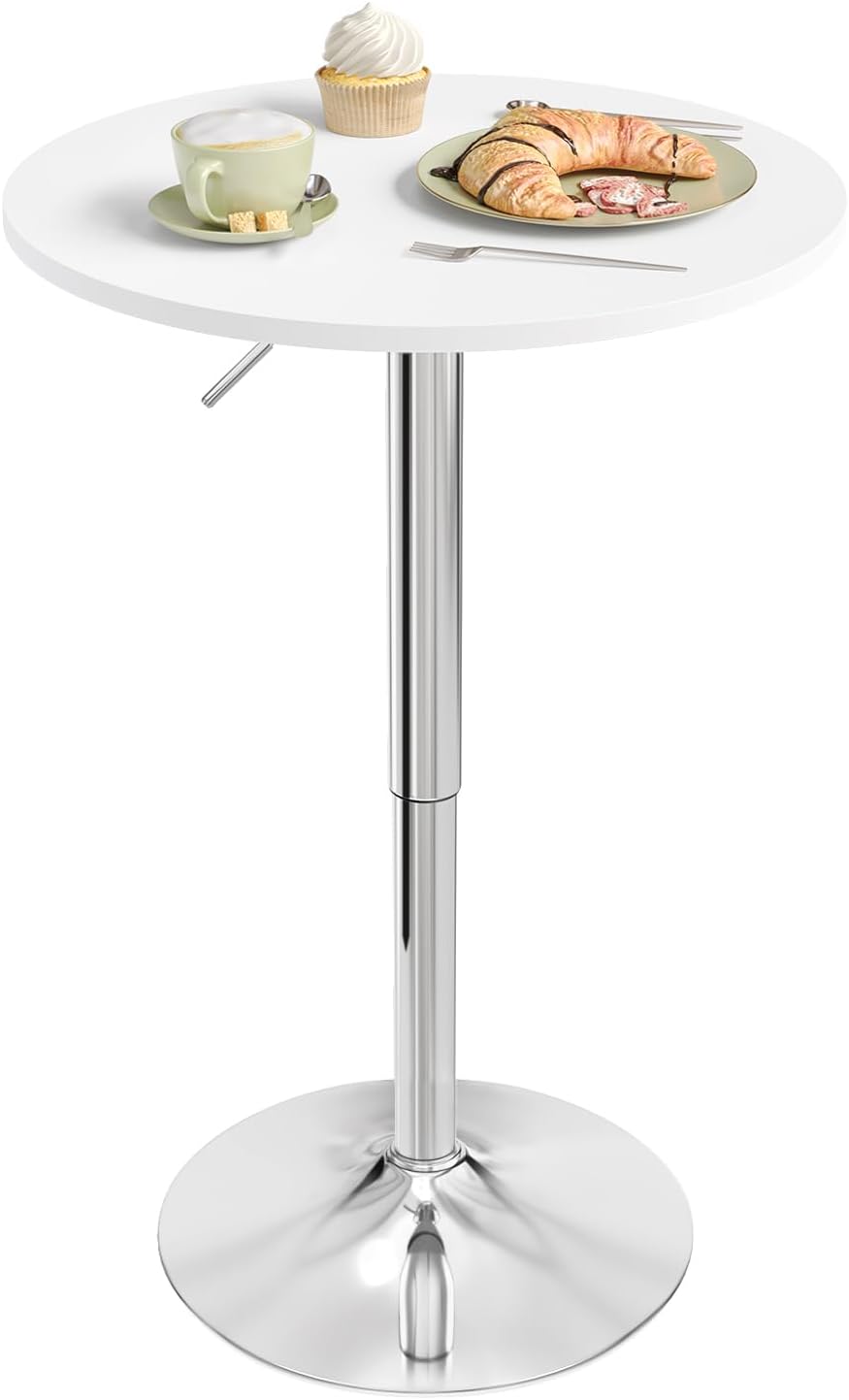 Woltu BT02ws Stehtisch verstellbar - Rund 60x60 cm - Höhe 68-88 cm - Weiß