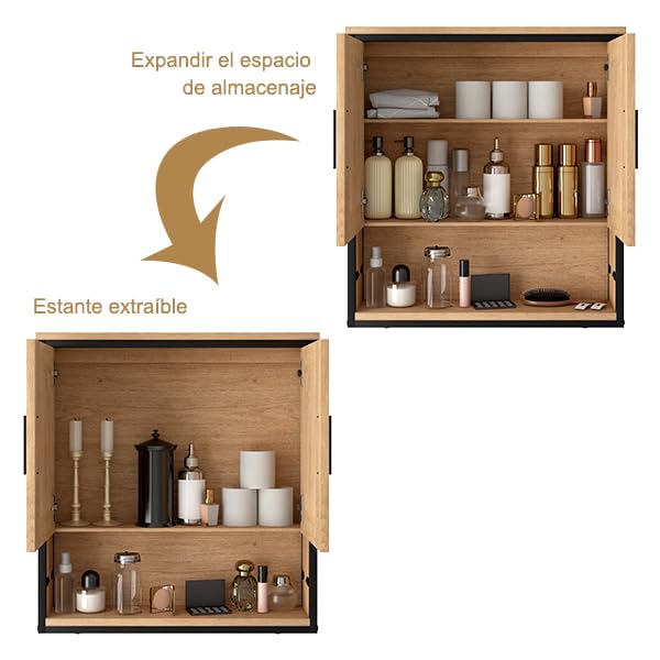 Eugad Badezimmerschrank mit 2 Türen und Spiegel Eiche hell 56 x 13 x 60 cm