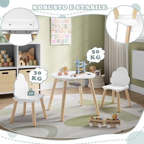Woltu Kindertisch und Stühle Set Rund Weiß 3-tlg.