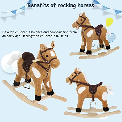 Woltu Schaukeltier für Babys mit Sound und Griffen - Plüsch und PP Baumwolle - 74 x 65 x 34 cm