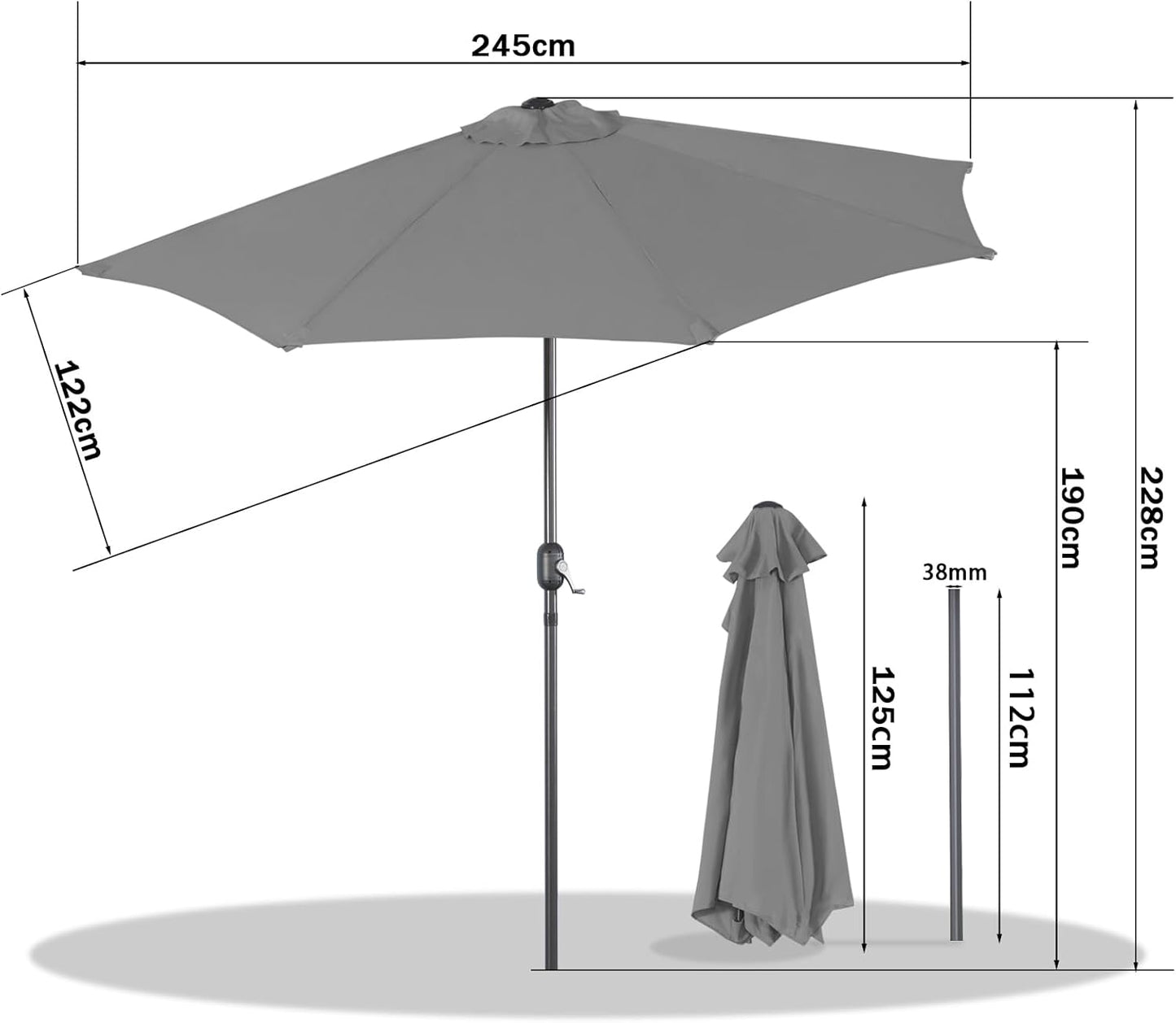 Angel Living Balkon-Sonnenschirm - halbrund - 245 x 120 cm - Grau